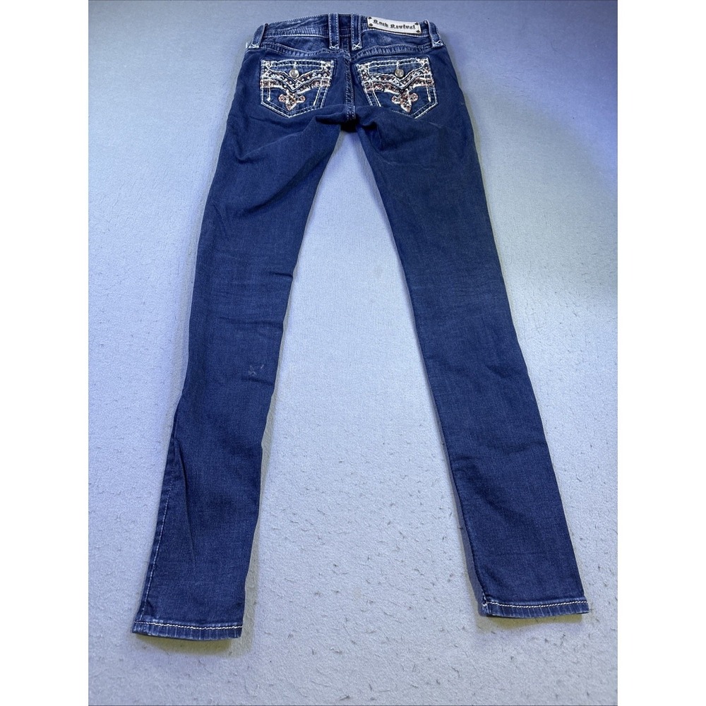 Rock Revival JEANS NICCI WOMENS 24 Mid-Rise Skinny Blue Denim Embellished - Picture 8 of 9